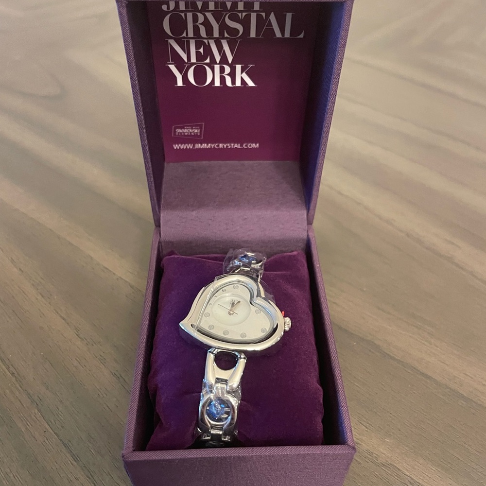Jimmy Crystal New York Swarovski Silver Heart Watch with Blue Accents